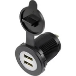 Dvojitá vestavná USB zásuvka s protiprachovou krytkou TRU COMPONENTS, vertikální montáž, kruhová čelní strana s Ø 36,8 mm, s modrým osvětlením, 1 ks