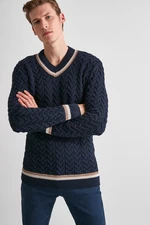 Trendyol Navy Blue Regular V Neck Hair Knitted Sweater