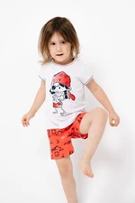 Girls' pyjamas Marina, short sleeves, shorts - light melange/red print