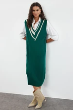 Trendyol Emerald Green Mini Knitwear Color Block Dress