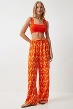 Happiness İstanbul Women's Dark Orange Patterned Loose Viscose Palazzo Trousers