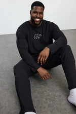 Trendyol Black Men's Regular Embroidered Knitted Plus Size Pajama Set