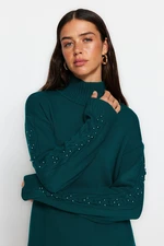 Trendyol Dark Green Sleeve Pearl Detailed Knitwear Sweater