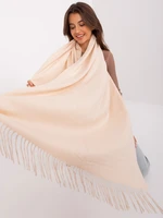 Light beige women's scarf with fringe