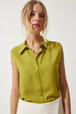 Happiness İstanbul Women's Oil Green Sleeveless Viscose Shirt