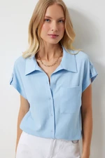 Happiness İstanbul Women's Sky Blue Comfortable Knitted Shirt with Pockets