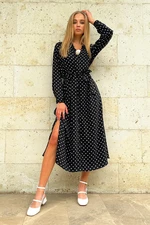 Trend Alaçatı Stili Women's Black Polka Dot Patterned Woven Viscon Shirt Dress