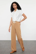 Trendyol Brown Linen Look Straight Cut Woven Trousers