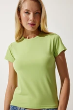 Happiness İstanbul Women's Peanut Green Crew Neck Basic Sandy T-Shirt