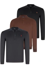 TRIPLE SET V4007 DEWBERRY MEN'S SWEATSHIRT-BLACK-NAVY-BROWN