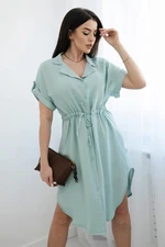 Viscose dress with a tie at the waist dark mint