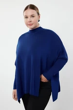 Trendyol Curve Navy Blue Stand Collar Slit Detail Relax Fit Knitwear Sweater