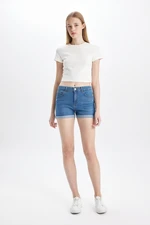 DEFACTO High Waist Fold-Ankle Jean Shorts