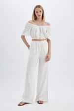 DEFACTO Wide Leg High Waist Standard Length Crinkle Viscose Trousers