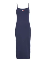 Tommy Jeans Šaty - TJW STRAPPY BADGE RIB MIDI DRESS modré