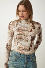 Happiness İstanbul Women's Brown Patterned Soft Textured Knitted Blouse