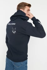 Trendyol Navy Blue Relaxed/Comfortable Cut Text Printed Fleece Inside Sweatshirt