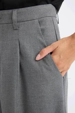 DEFACTO Darted Classic Grey Trousers Wide Leg Wide Leg Basic Straight Long Length High Waist Pocket