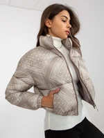 Dark beige short, patterned down jacket