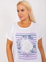 White-purple women's blouse plus size with short sleeves