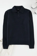 Trendyol Navy Blue Regular Polo Neck Textured Knitwear Sweater