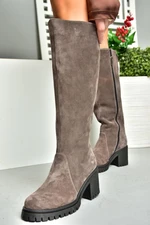 Fox Shoes Smoked Genuine Leather Suede Women's Thick Heeled Boots