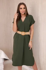 Dress with a khaki decorative belt