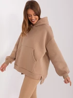 Dark beige oversize kangaroo sweatshirt with insulation