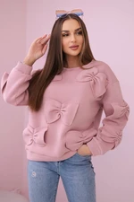 Insulated sweatshirt with decorative bows dark pink