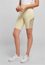 Women's high-waisted cycling shorts with lace insert, soft yellow