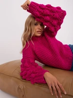 Fuchsia oversize sweater with puff sleeves