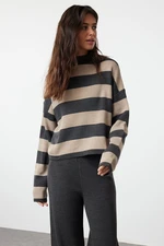 Trendyol Anthracite Wide Pattern Striped Knitwear Top-Top Set