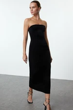 Trendyol Black Bodycon Strapless Velvet Knit Dress