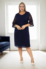 E2654 Dewberry Spanish Sleeve Plus Size Evening Dress-NAVY BLUE