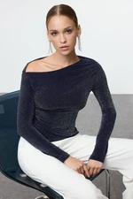 Trendyol Navy Blue Asymmetrical Hem Detail Knitted Blouse