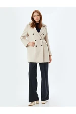 Koton Long Stamp Coat with Removable Faux Für Collar and Pockets