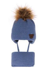 AGBO Boy's winter set: hat and scarf blue Banksi with pompom