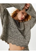 Koton Openwork Sweater Long Wide Sleeve V-Neck