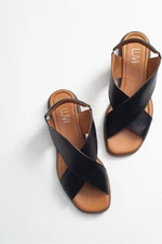 LuviShoes 706 Women's Genuine Leather Sandals with Black Skin.