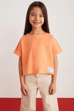 GRIMELANGE Verena Girls' 100% Cotton Double Sleeve Ornamental Label Orange T-shir