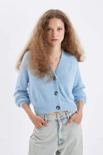 DEFACTO Oversize Wide Pattern V Neck Basic Plain Buttoned Knitwear Cardigan