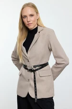 Trendyol Cream Cashmere Belted Blazer Jacket