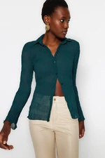 Trendyol Emerald Green Sheer Pleated Fitted Woven Shirt