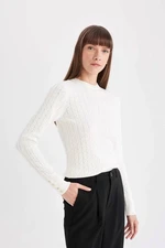 DEFACTO Women's Regular Fit Crew Neck Knitted Button Detailed Sweater