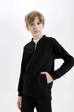 DEFACTO Boys College Collar Zipper Closure Double Pocket Seasonal Light Thin Bomber Cardigan