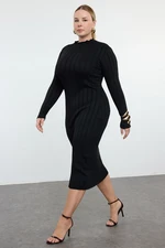 Trendyol Curve Black Ribbed Stand Collar Premium/Special Yarn Knitwear Dress