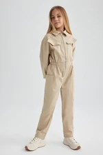 DEFACTO Girl's Zippered Long Sleeve Gabardine Jumpsuit