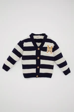 DEFACTO Baby Boy Striped Letter Embroidered Button Closure Knitwear Cardigan