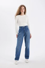 DEFACTO Baggy Fit High Waist Long Jean Washed Trousers