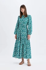 DEFACTO Crew Neck Patterned Viscose Basic Long Sleeve Maxi Dress